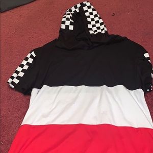 checked t-shirt with hood
